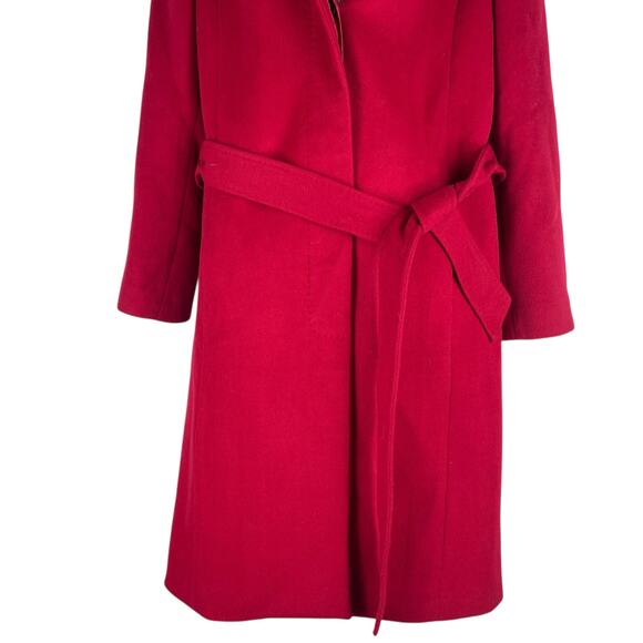 Talbots Wool Blend Belted Long Coat Removable Fur Collar Red Size 6 - Picture 6 of 10